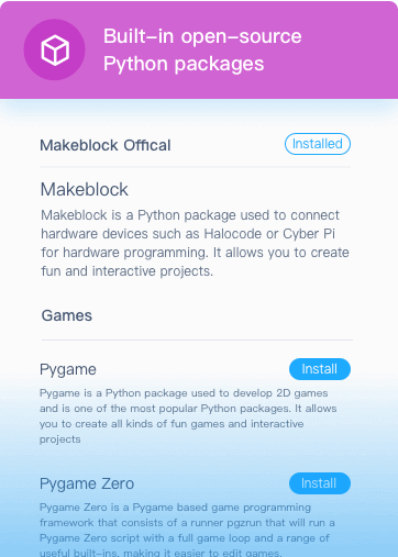 Built-in open-source Python packages.